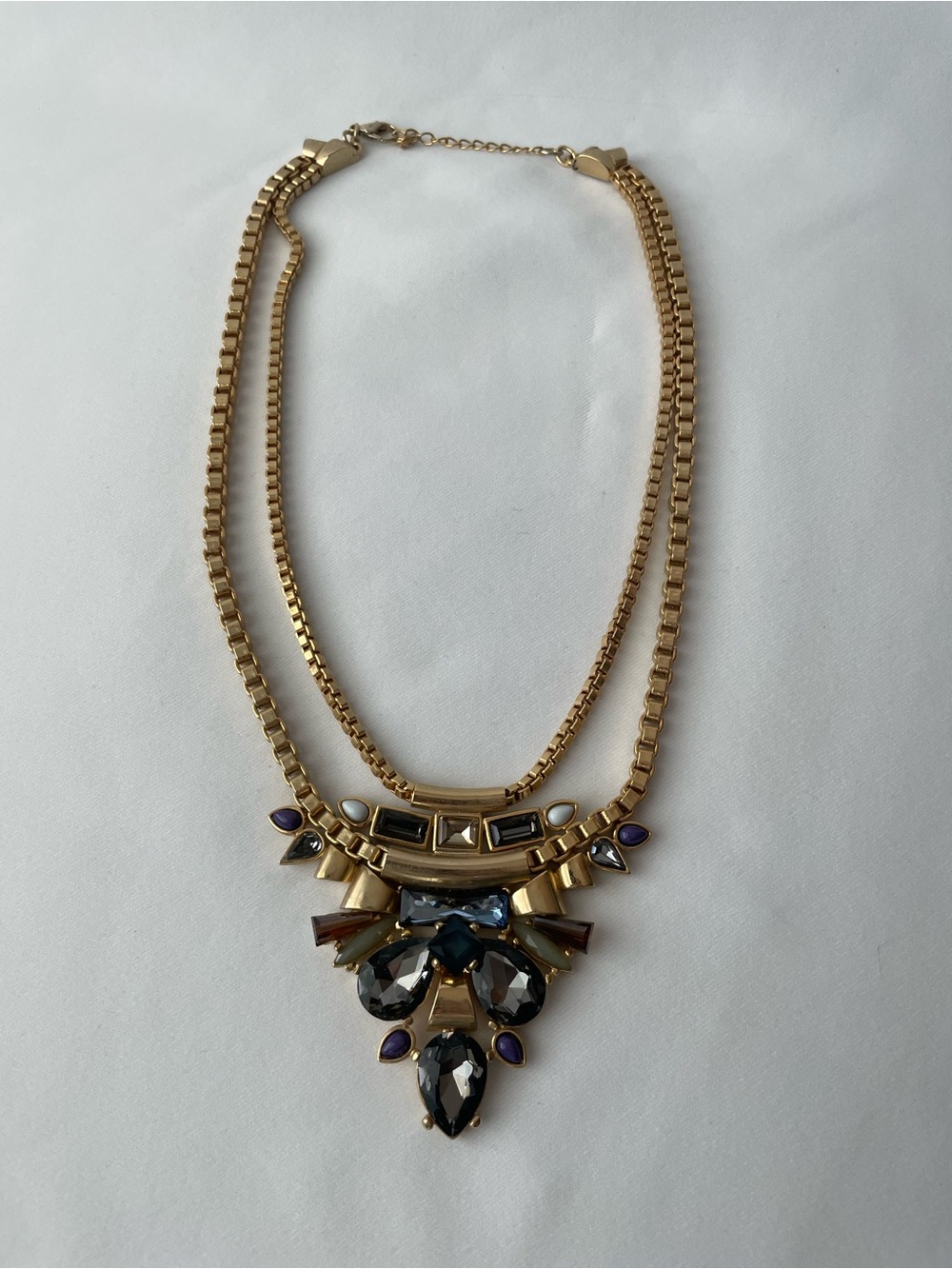 Y2K Gold Tone Crystal Cluster Smoky Quartz Onyx Black Purple Amethyst Chunky